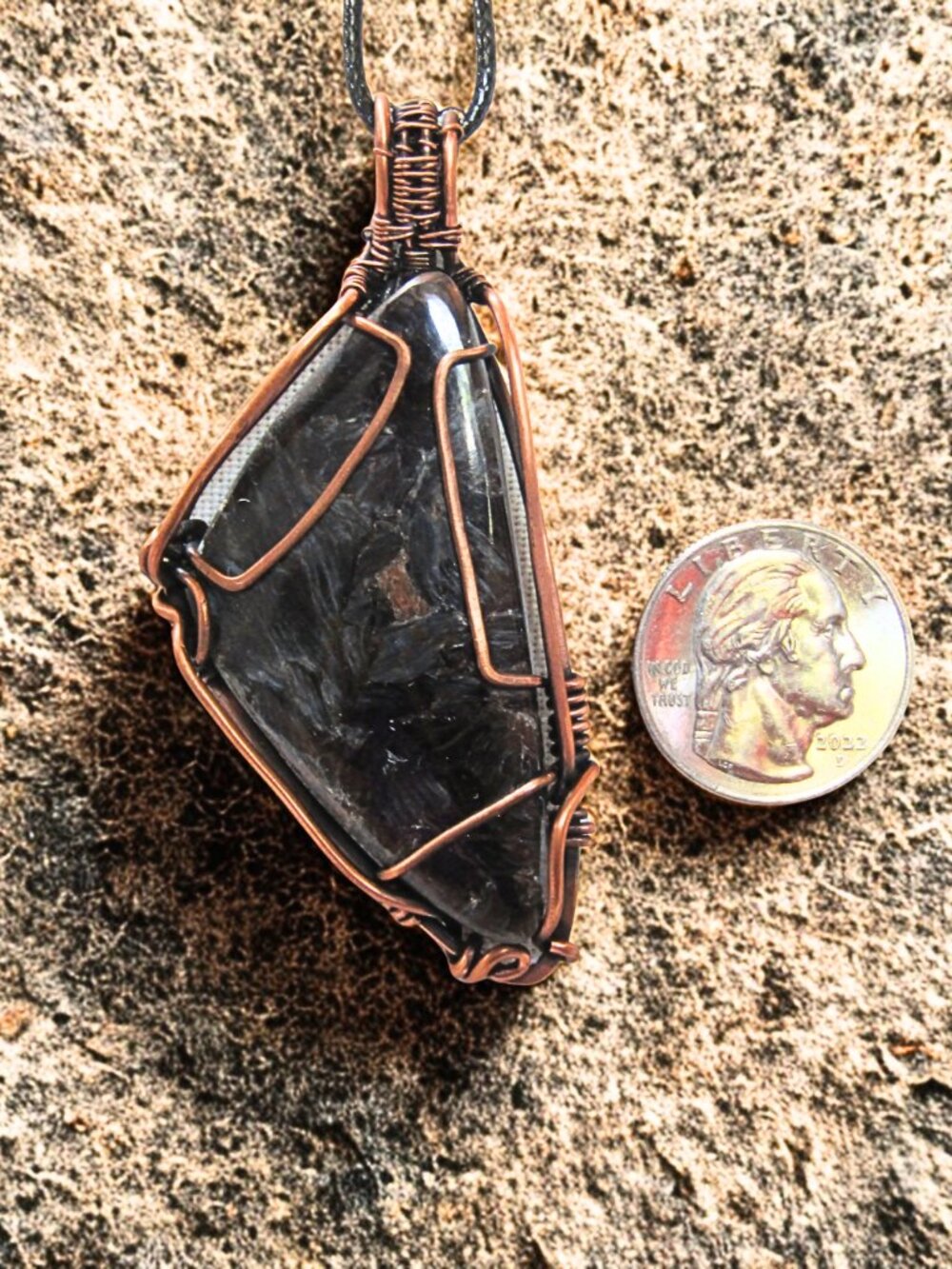Handmade Pietersite Copper Wire Wrapped Pendant Statement Necklace - Picture 4 of 4